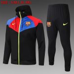 2021 Barcelona Long Zip Jacket with Hood, Black Color Blocking, S-2XL