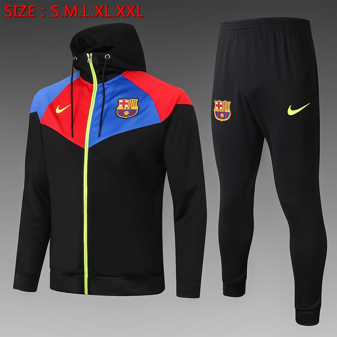 JER-2906_1 2021 Barcelona Long Zip Jacket with Hood, Black Color Blocking, S-2XL - 图片 1