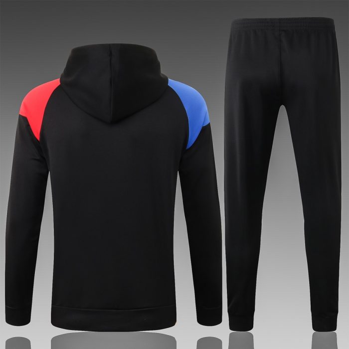 2021 Barcelona Long Zip Jacket with Hood, Black Color Blocking, S-2XL - 图片 7