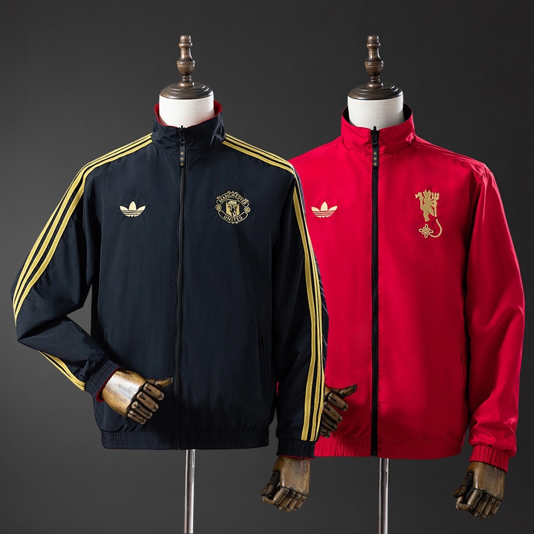 JER-2926_1 Manchester United Reversible Jacket Windbreaker - Black & Red - 图片 1