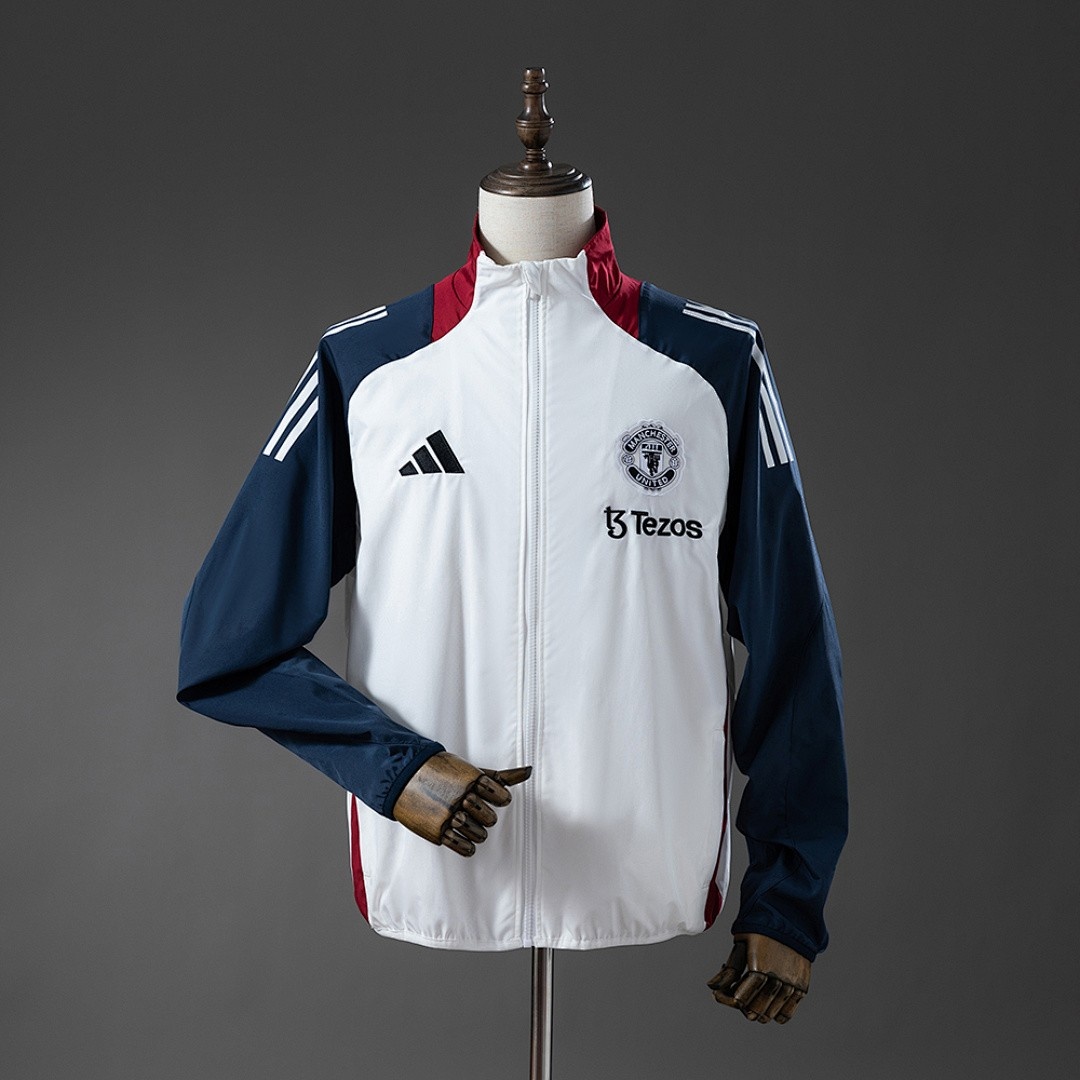 JER-2963_1 Manchester United Windbreaker - White & Navy Blue - 图片 1