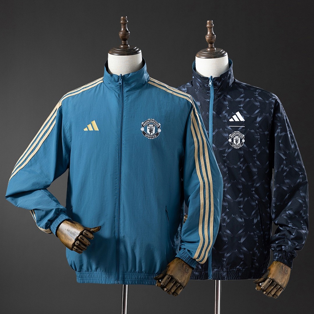 JER-2991_1 Manchester United Reversible Jacket Windbreaker - Blue & Black - 图片 1