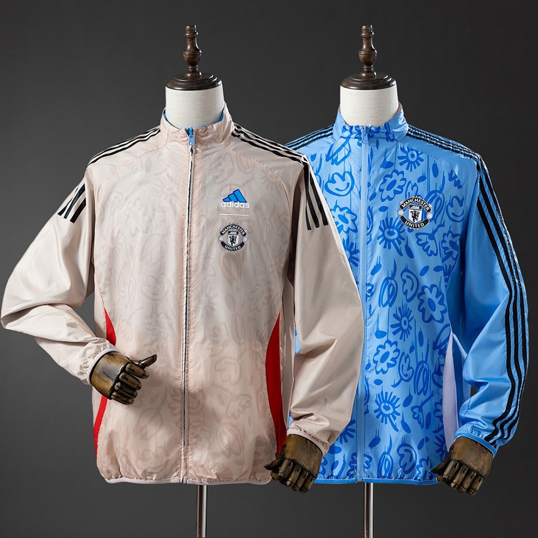 JER-2992_1 Manchester United Reversible Jacket Windbreaker - Beige & Blue - 图片 1