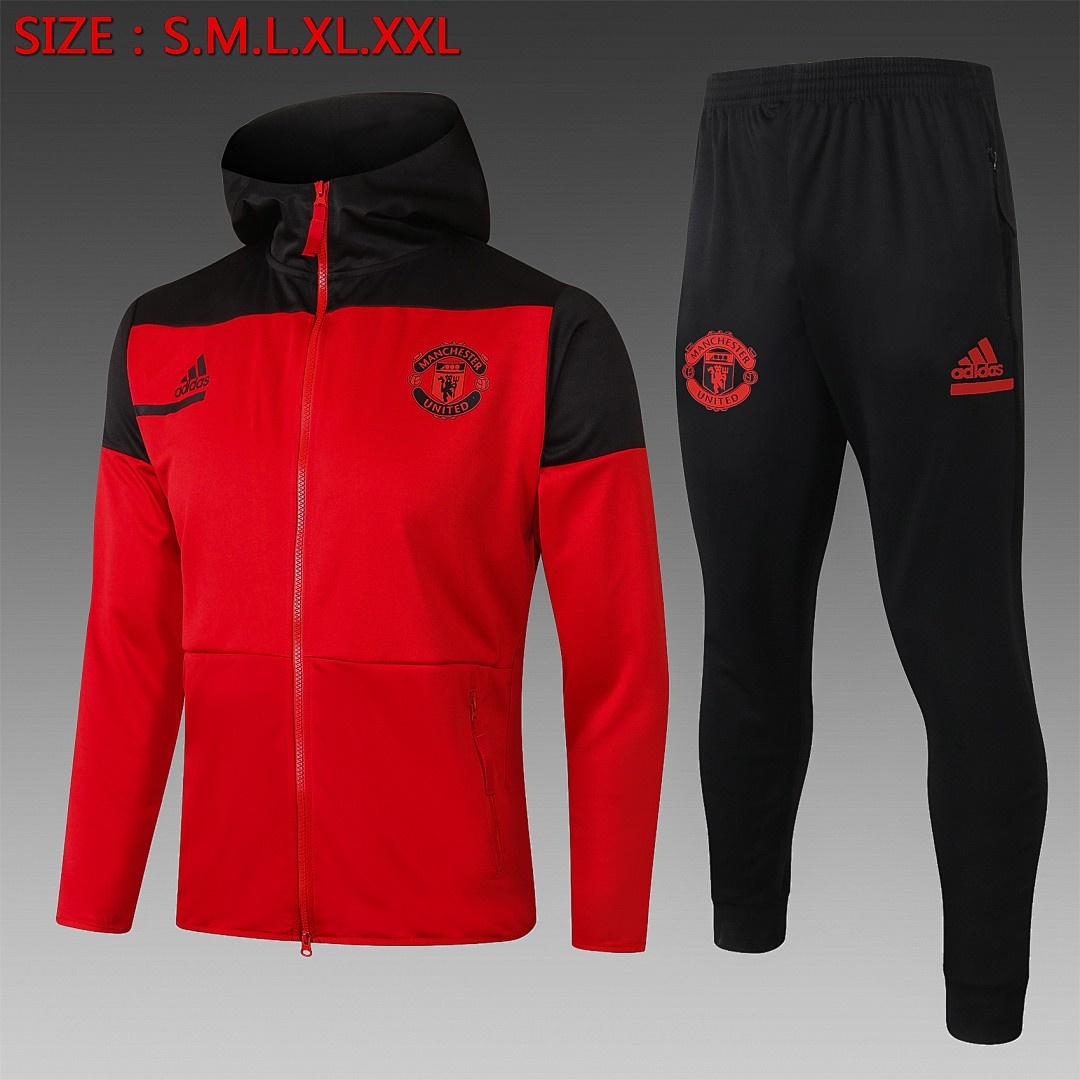 JER-3400_1 2021 Manchester United Red Long Zip Jacket with Hood S-2XL - 图片 1