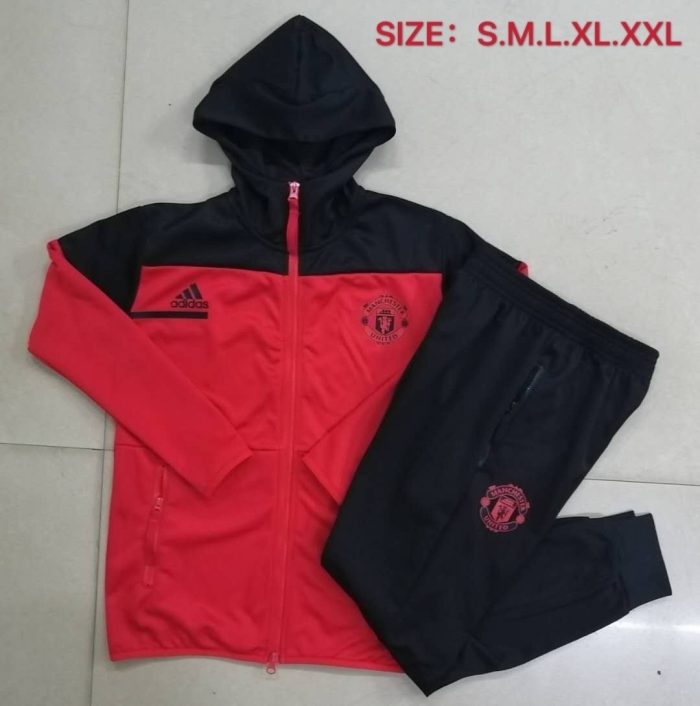 2021 Manchester United Red Long Zip Jacket with Hood S-2XL - 图片 9