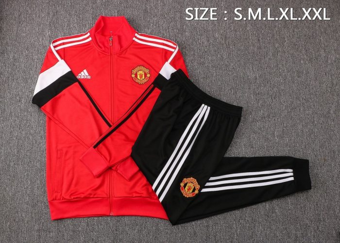 Man Utd 21-22 High Neck Red (White Trim) Long Zipper Jacket - 图片 2