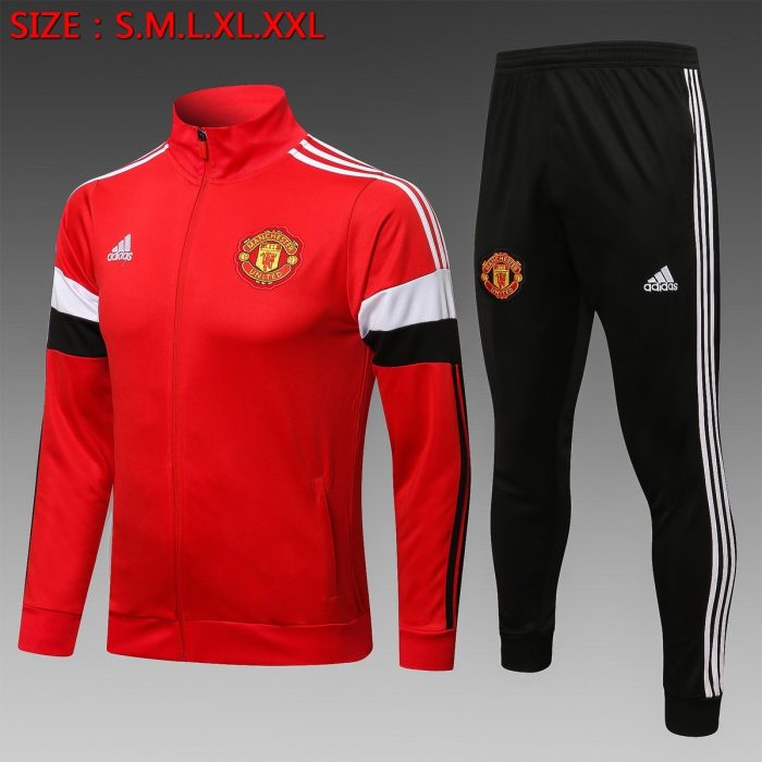 Man Utd 21-22 High Neck Red (White Trim) Long Zipper Jacket - 图片 8