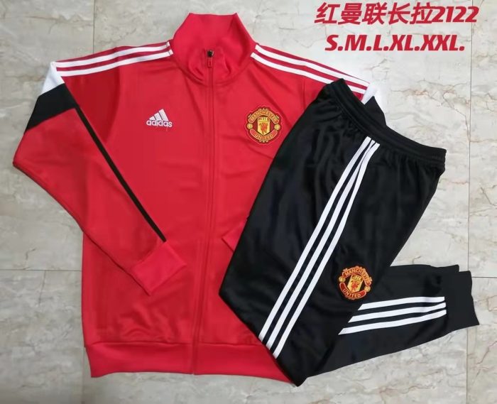 Man Utd 21-22 High Neck Red (White Trim) Long Zipper Jacket - 图片 9
