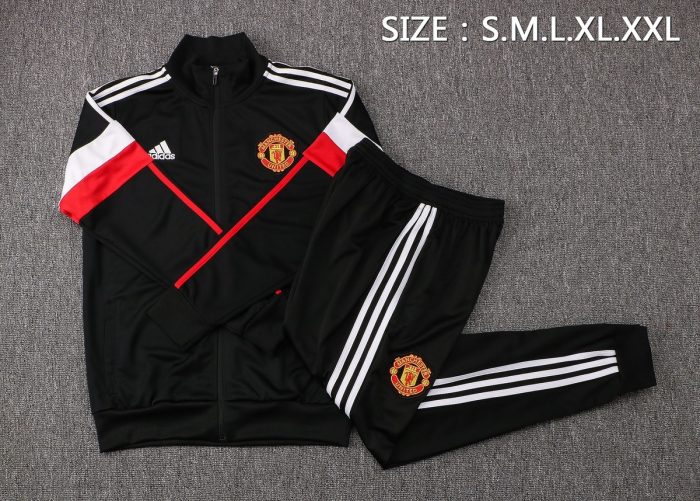 Man Utd 21-22 High Neck Black (White Trim) Long Zipper Jacket - 图片 2