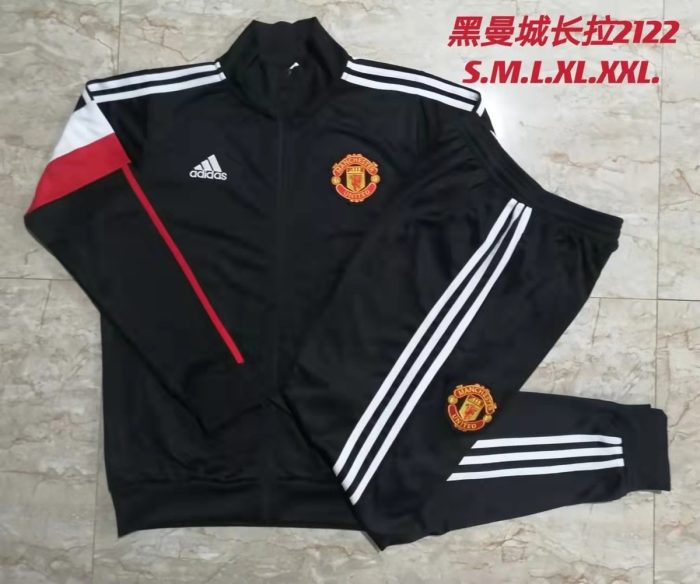 Man Utd 21-22 High Neck Black (White Trim) Long Zipper Jacket - 图片 9