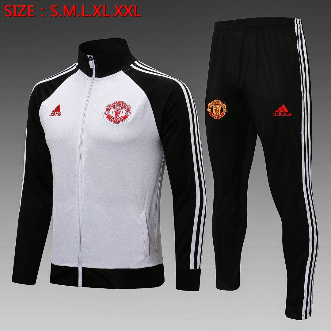 JER-3418_1 Man Utd 21/22 High Neck Long Sleeve Training Top White with Black Sleeves - 图片 1