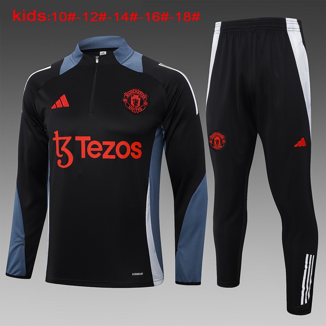 JER-3454_1 Manchester United 24/25 Black Half-Zip Jacket Kids - 图片 1