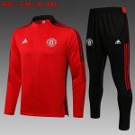 Man Utd 21-22 High Neck Red (Black Trim) Long Zipper Jacket