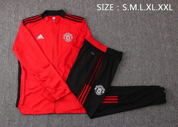 Man Utd 21-22 High Neck Red (Black Trim) Long Zipper Jacket - 图片 2