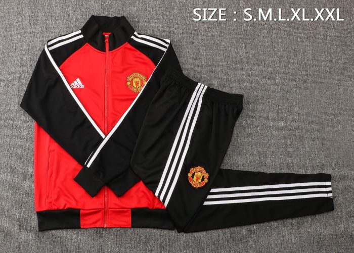 Manchester United 21-22 Red Sleeves Black Long Zip Jacket - 图片 2