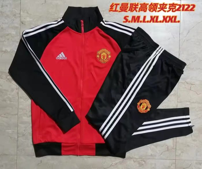 Manchester United 21-22 Red Sleeves Black Long Zip Jacket - 图片 9