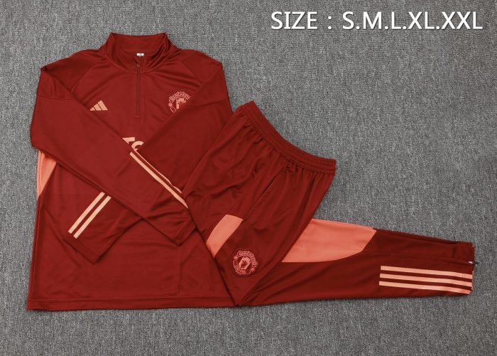 Man Utd 23-24 Half Zip Jacket Maroon - 图片 2