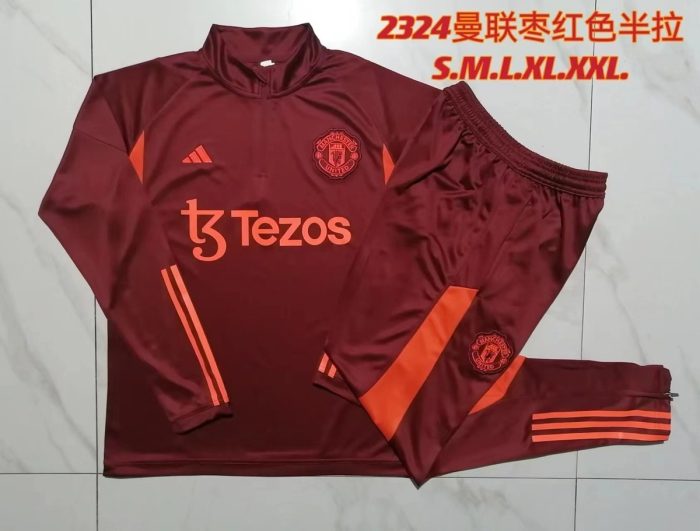 Man Utd 23-24 Half Zip Jacket Maroon - 图片 9