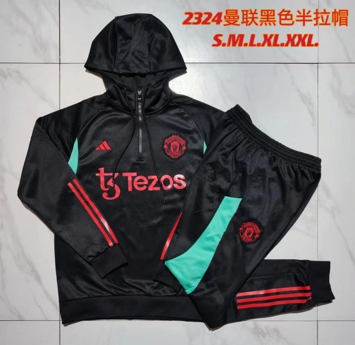 Man Utd 23-24 Half Zip Hoodie Black - 图片 9