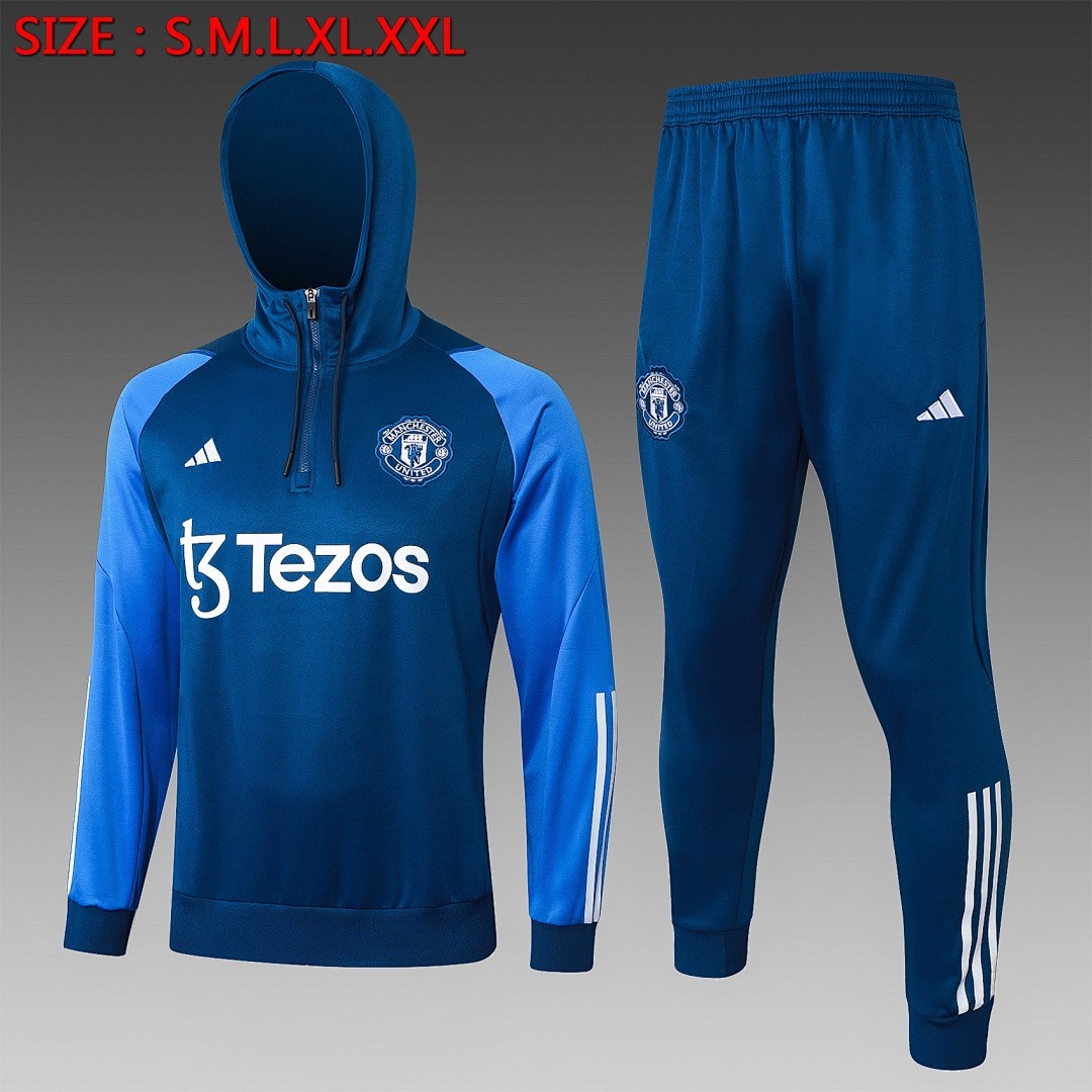 JER-3470_1 Man Utd 23-24 Half-Zip Hoodie Navy Blue - 图片 1