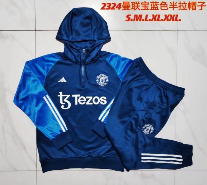 Man Utd 23-24 Half-Zip Hoodie Navy Blue - 图片 9