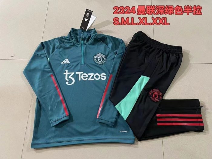 Manchester United 23-24 Half Zip Jacket Dark Green - 图片 8