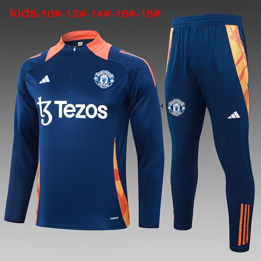 JER-3496_1 Manchester United 24/25 Half Zip Jacket Kids Blue - 图片 1