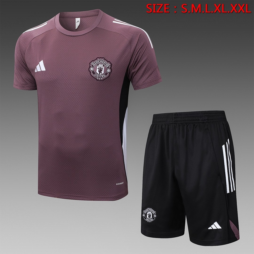 JER-3545_1 Manchester United Grey Purple Short Sleeve Training Suit - 图片 1