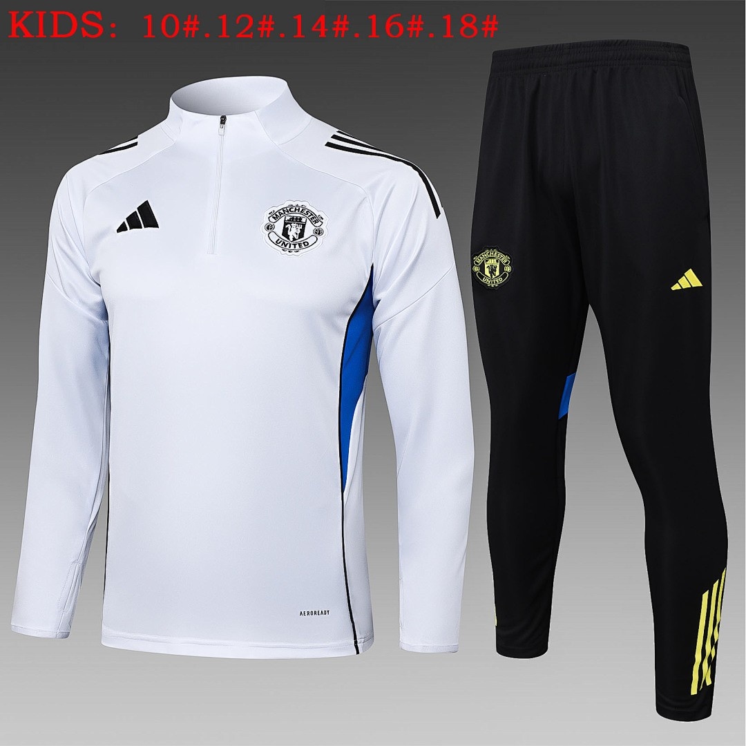 JER-3546_1 Manchester United White Kids' Half-Zip Jacket - 图片 1