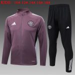 Manchester United Grey Purple Kids Long Zipper Jacket