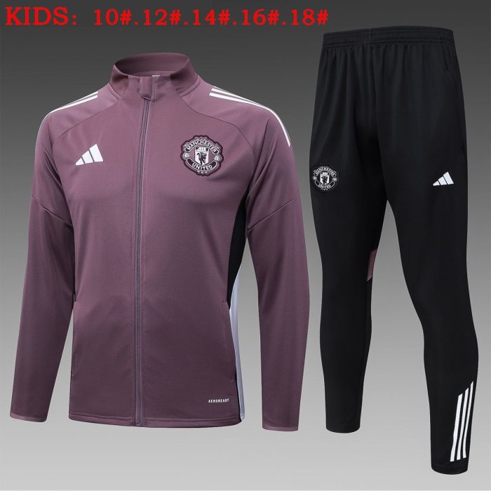 Manchester United Grey Purple Kids Long Zipper Jacket - 图片 2