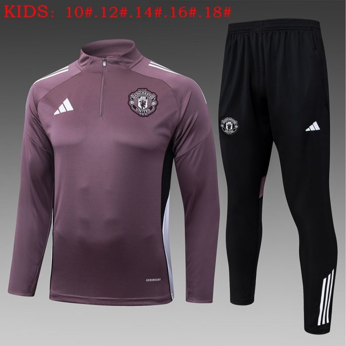 Manchester United Kids Grey Purple Half Zip Jacket - 图片 2
