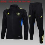 Manchester United Kids Black Long Zipper Jacket (Green Logo)