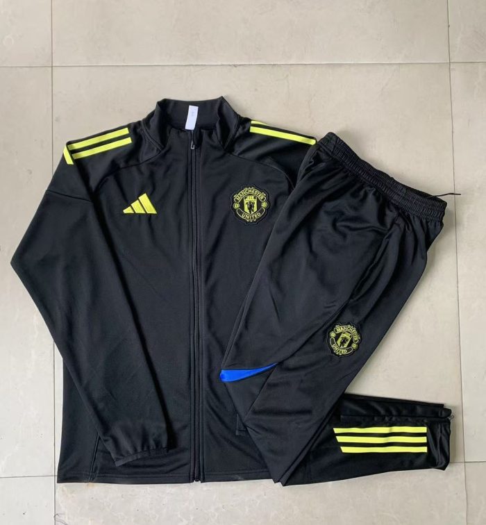 Manchester United Kids Black Long Zipper Jacket (Green Logo) - 图片 3