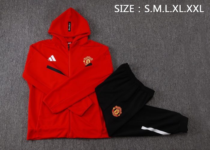 Manchester United Red Long Zip Jacket with Hood - 图片 2