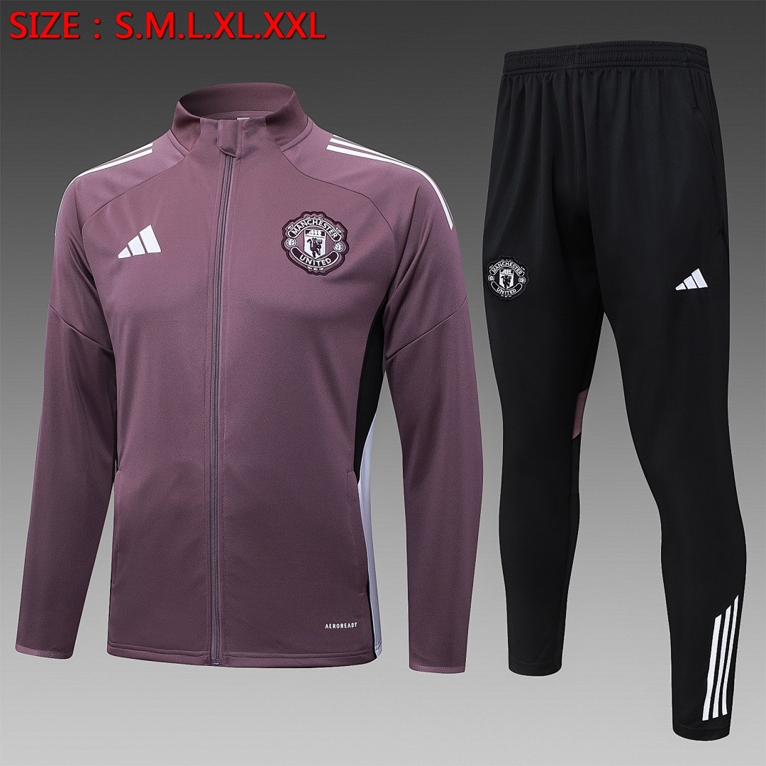 JER-3580_1 Manchester United 25/26 Long Zipper Jacket Grey Purple - 图片 1