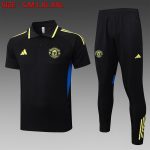 Manchester United Black Polo Shirt with Light Green Trim