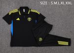 Manchester United Black Polo Shirt with Light Green Trim - 图片 2