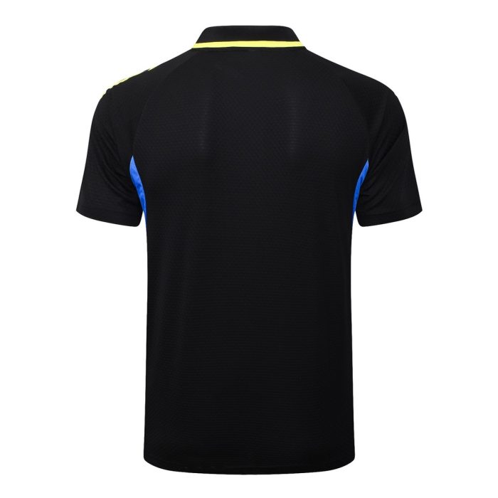 Manchester United Black Polo Shirt with Light Green Trim - 图片 7