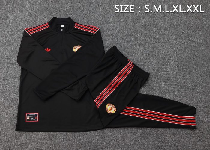 Manchester United Black Retro Half-Zip Jacket - 图片 2