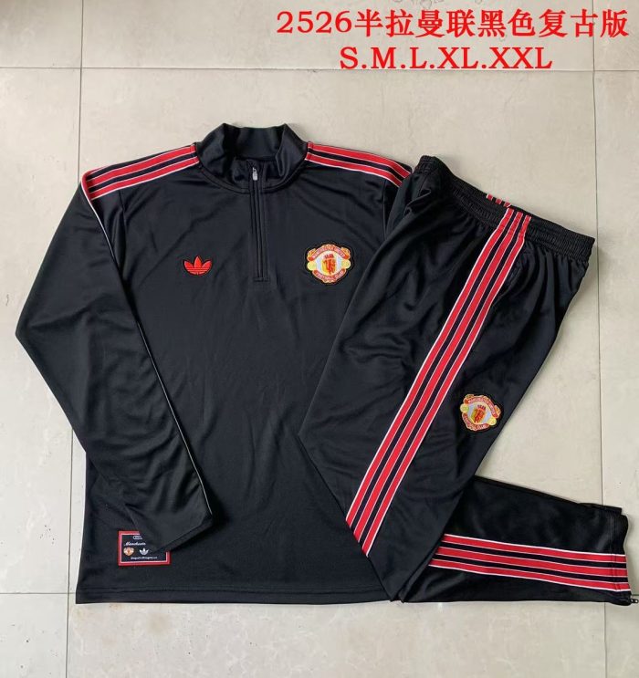 Manchester United Black Retro Half-Zip Jacket - 图片 9