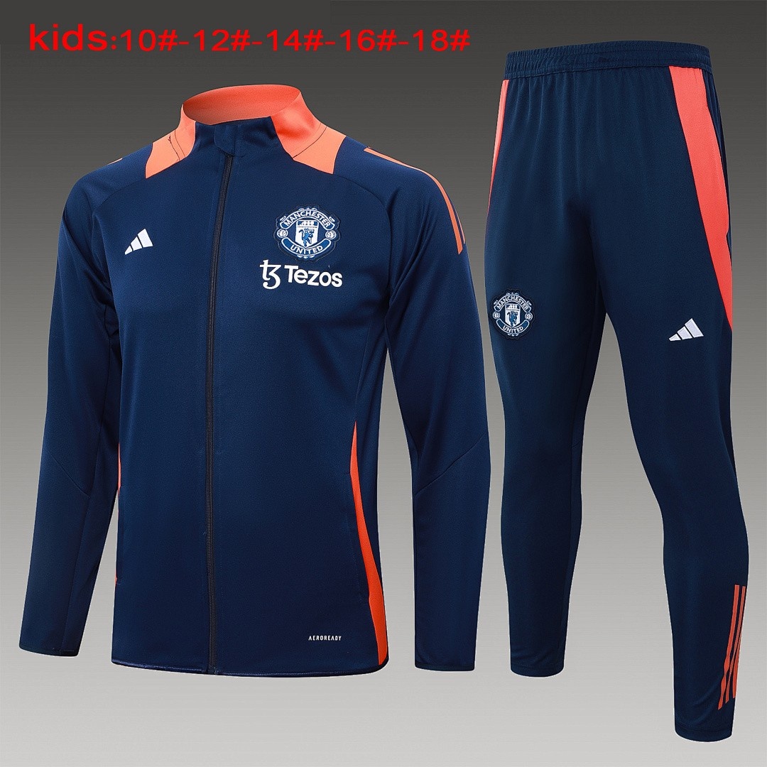 JER-3590_1 Manchester United 24/25 Blue Kids Long Zipper Jacket - 图片 1