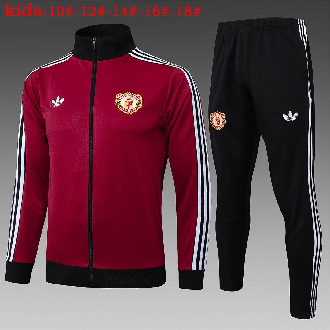 JER-3602_1 Manchester United 24/25 Long Sleeve Kids Jersey Maroon - 图片 1