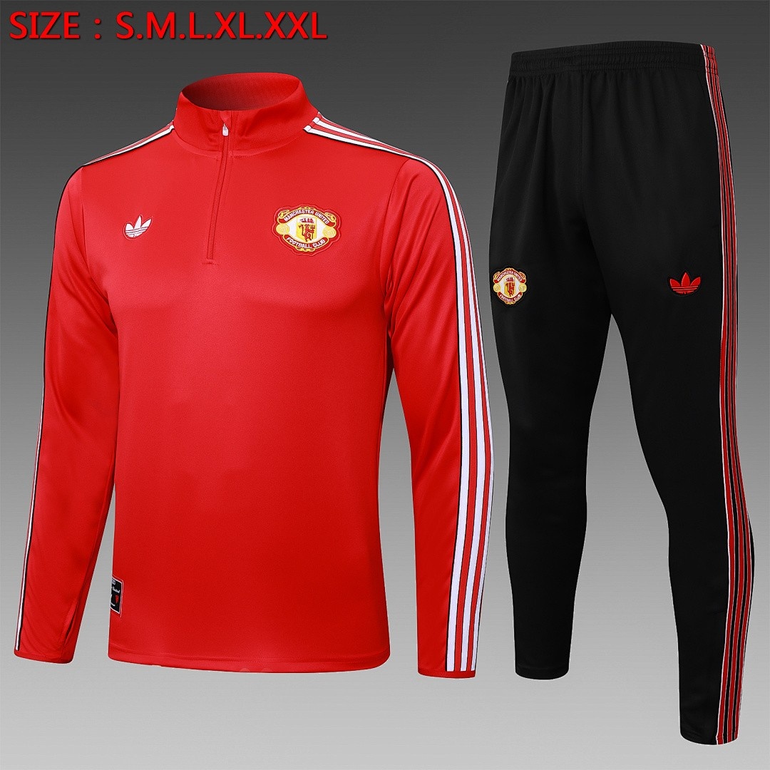 JER-3605_1 Manchester United Red Retro Half-Zip Jacket - 图片 1