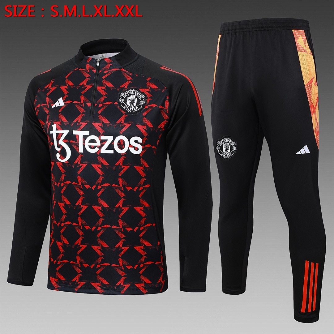 JER-3615_1 Manchester United 24/25 Half-Zip Jacket Black Red Spray - 图片 1
