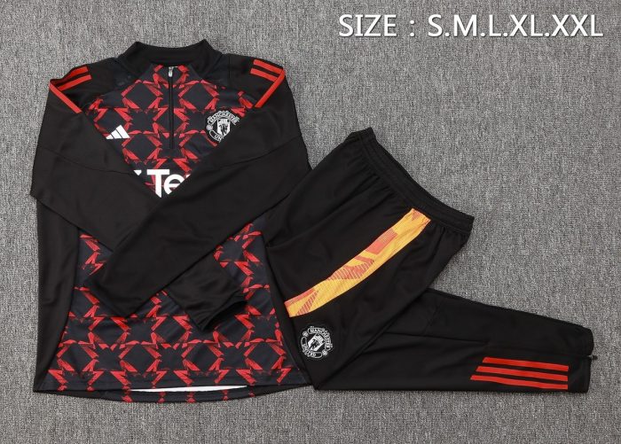 Manchester United 24/25 Half-Zip Jacket Black Red Spray - 图片 2