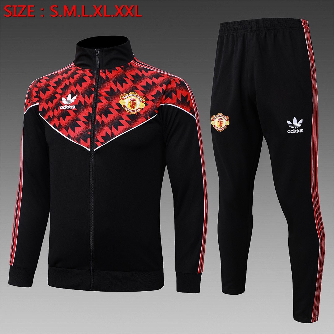 JER-3616_1 Manchester United 25/26 Long Zipper Jacket Black with Red Spray - 图片 1