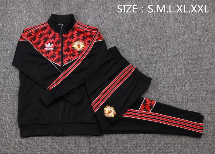 Manchester United 25/26 Long Zipper Jacket Black with Red Spray - 图片 2