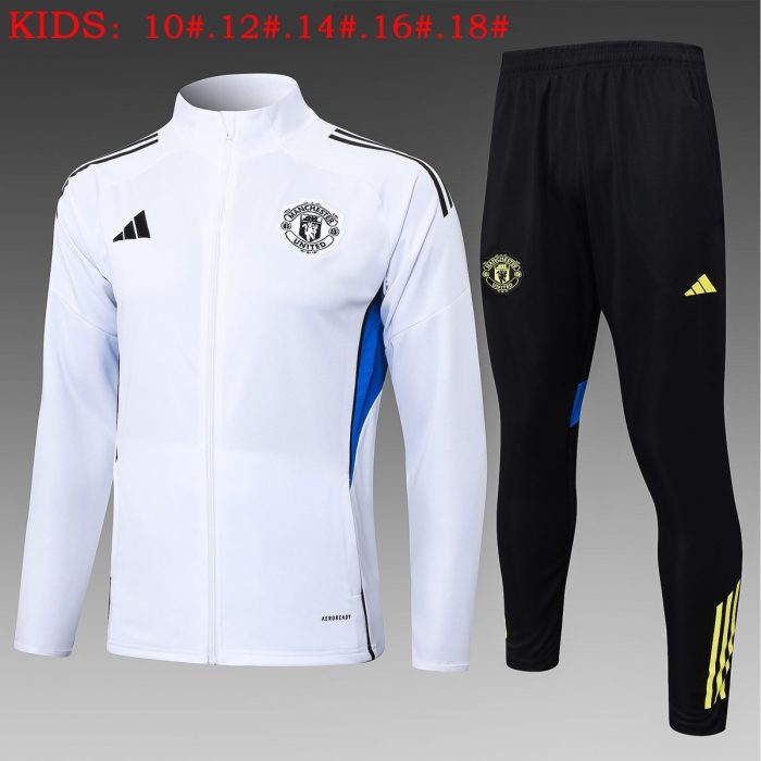 Manchester United White Kids Long Zipper Jacket - 图片 2