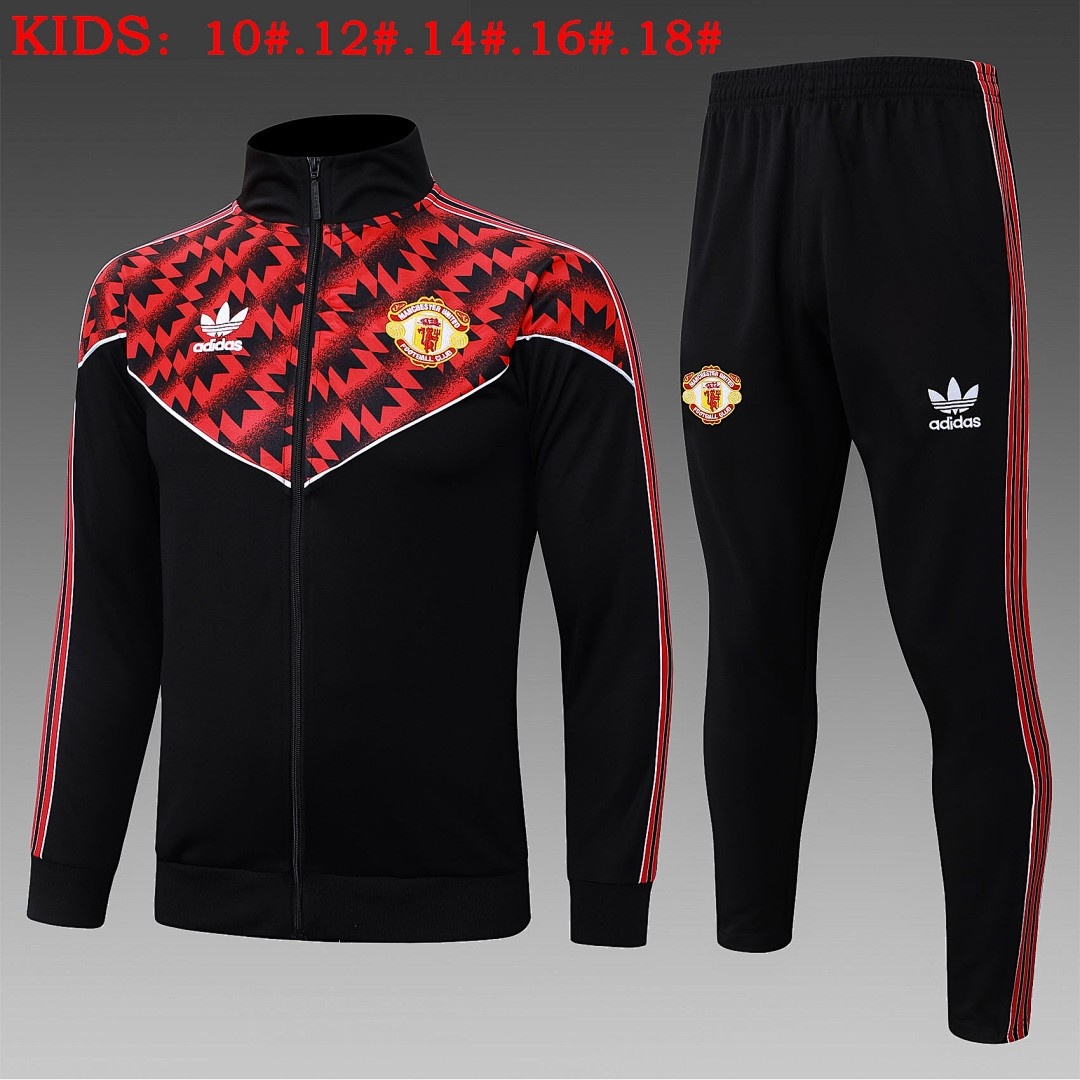 JER-3621_1 Manchester United Kids Black Long Zipper Jacket with Red Splatter - 图片 1